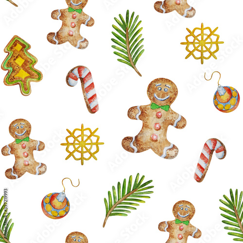 This watercolor Christmas pattern can be used in textile and industrial design, printing, packaging, postcards, and anything else related to the New Year.