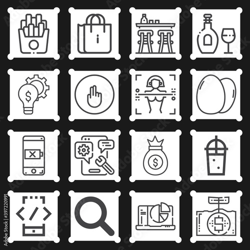 16 pack of bar  lineal web icons set