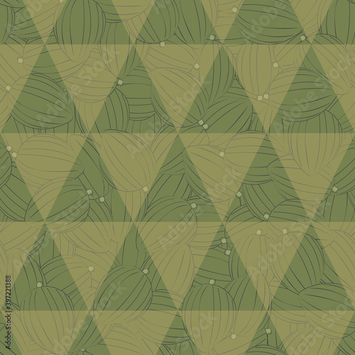 Vector Vegetables Squash in Green with Triangle Texture on Green Background Seamless Repeat Pattern. Background for textiles, cards, manufacturing, wallpapers, print, gift wrap and scrapbooking.