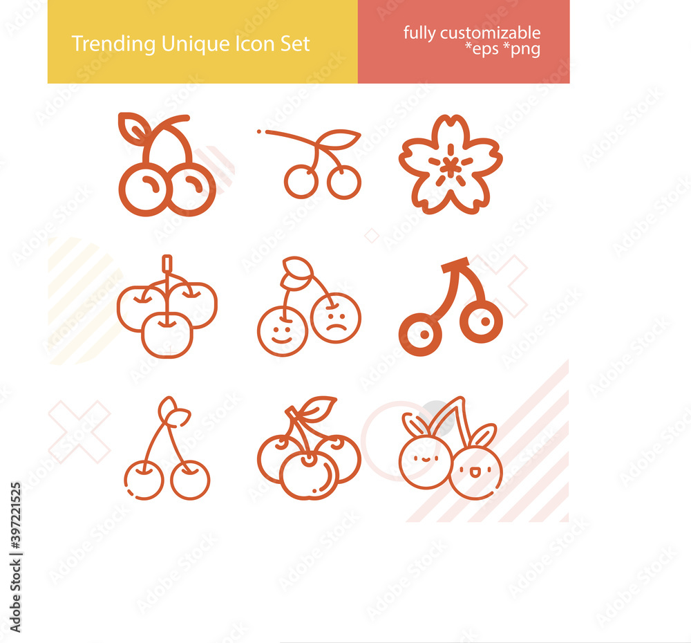 Simple set of sour cherry related lineal icons. Simple set of sour cherry related lineal icons.