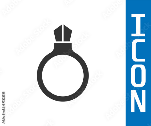 Grey Fantasy magic stone ring with gem icon isolated on white background. Vector.