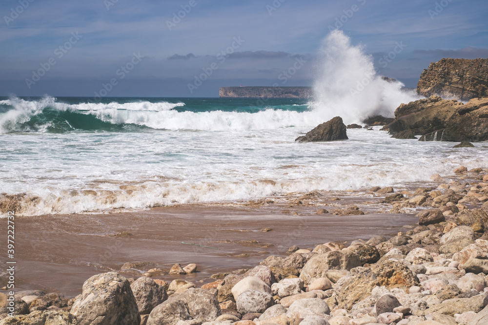 Praia do Telheiro with huge waves, Vila do Bispo - Sagres, Portugal. Praia do Telheiro with huge waves, Vila do Bispo - Sagres, Portugal.