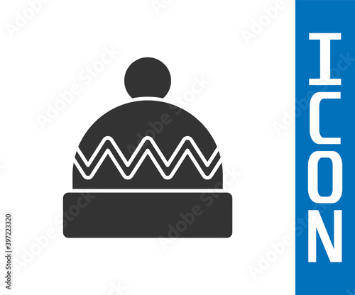 Grey Winter hat icon isolated on white background. Vector.