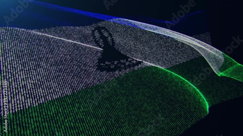 3d render. Lesotho digital flag with binary code texture flies in the wind. Seamless loop. (ID: 397223335)