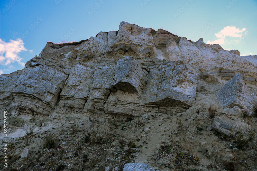 sandygypsum cut of the earth in quarry for the extraction of gypsum