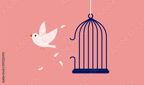 Fotografia, Obraz White bird break out of cage - A symbol for freedom and breaking free from captivity