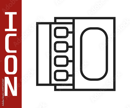 Black line Open matchbox and matches icon isolated on white background. Vector.