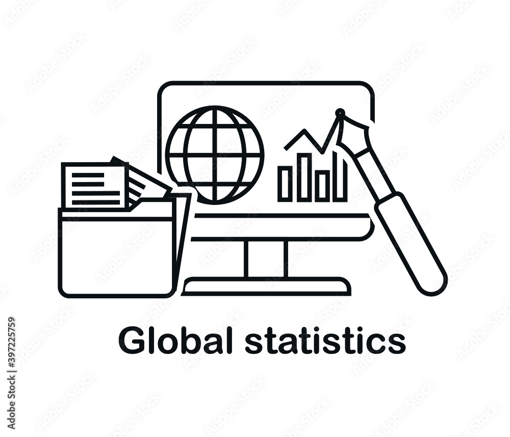 global statistics. computer screen data analysis. Vector illustration design template with global standards text on smart device and its screen. Web design for corporate marketing or various vector il global statistics. computer screen data analysis. Vector illustration design template with global standards text on smart device and its screen. Web design for corporate marketing or various vector il