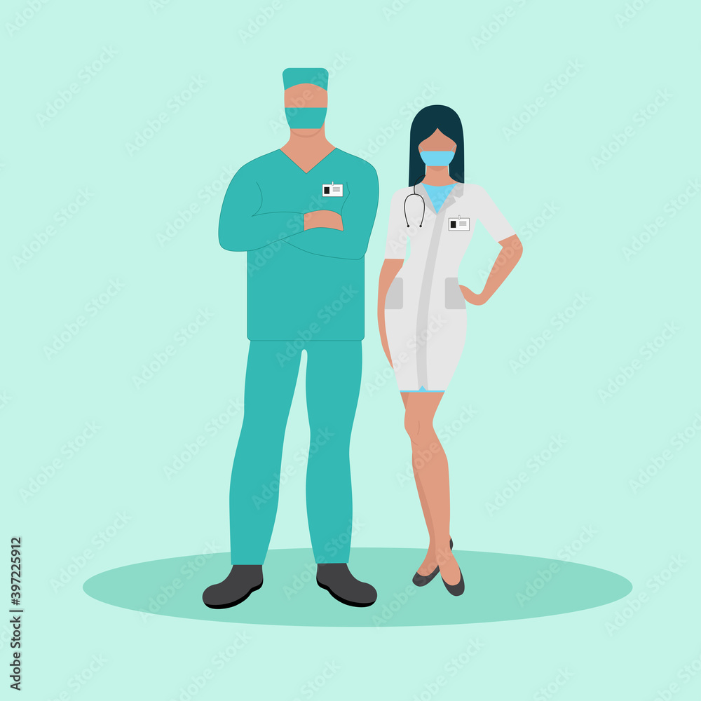Masked medical personnel. Vector illustration.