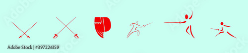 set of fencing sports cartoon icon design template with various models. vector illustration isolated on blue background