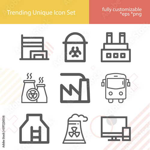 Simple set of power plant related lineal icons.