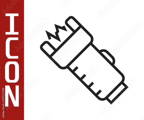 Black line Police electric shocker icon isolated on white background. Shocker for protection. Taser is an electric weapon. Vector.
