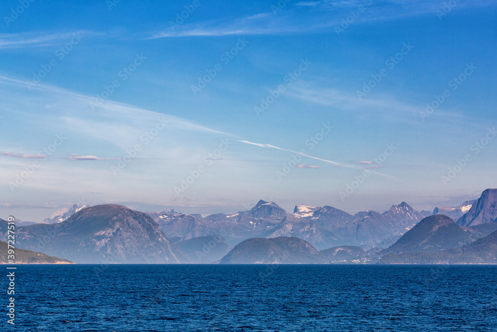 Beautiful landscape with mountains  and blue sea, Norway