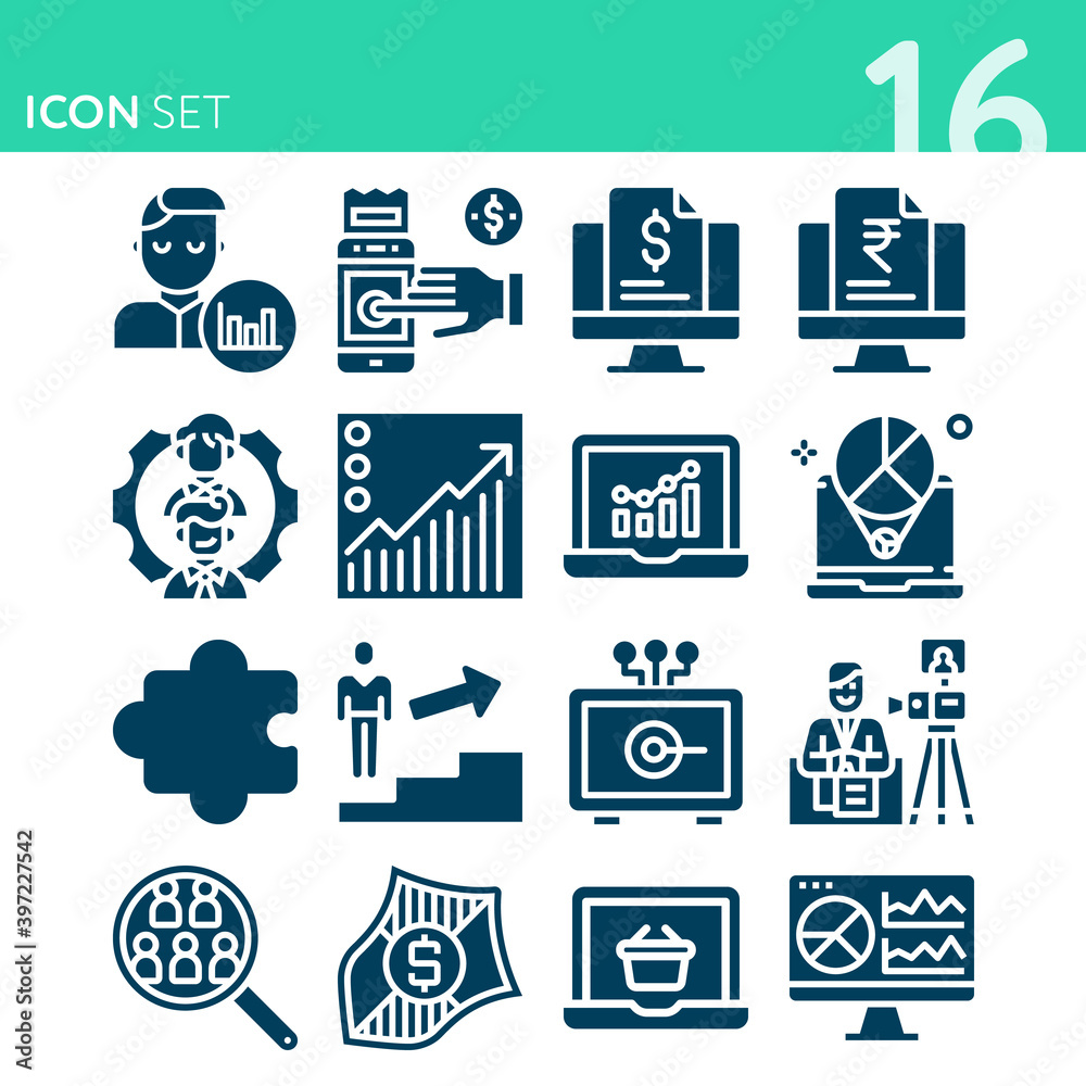 Simple set of 16 icons related to economic science Simple set of 16 icons related to economic science