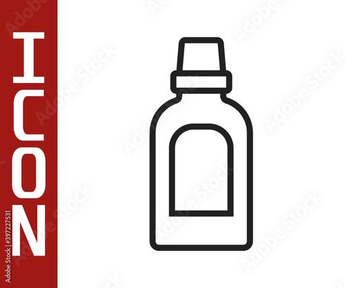 Black line Plastic bottle for laundry detergent, bleach, dishwashing liquid or another cleaning agent icon isolated on white background. Vector.