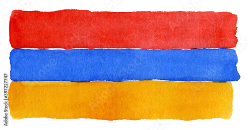Schilderij op canvas Hand drawn watercolor illustration of national flag of Armenia, isolated on white background