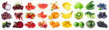 Collection of color fruits and vegetables on white background. Fresh food