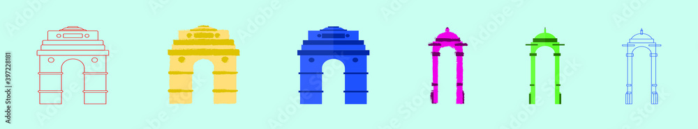 set of india gate cartoon icon design template with various models. vector illustration isolated on blue background set of india gate cartoon icon design template with various models. vector illustration isolated on blue background