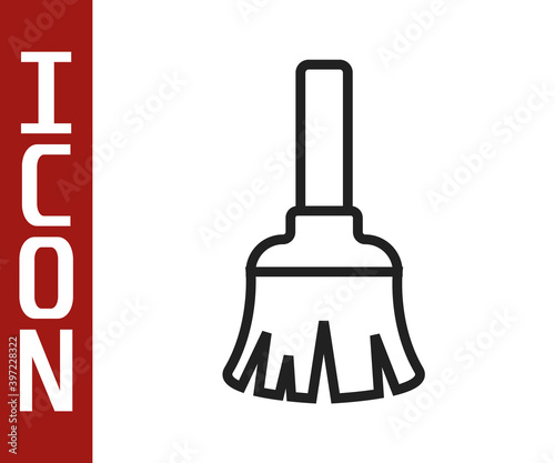 Black line Feather broom for cleaning icon isolated on white background. Feather duster. Vector.