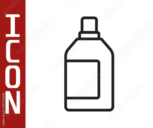 Black line Plastic bottle for laundry detergent, bleach, dishwashing liquid or another cleaning agent icon isolated on white background. Vector.