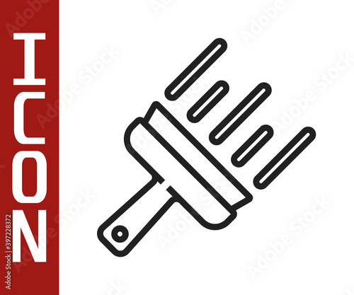 Black line Cleaning service with of rubber cleaner for windows icon isolated on white background. Squeegee, scraper, wiper. Vector.