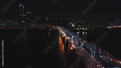 Aerial view of Dongjak bridge in Seoul,South Korea. photo