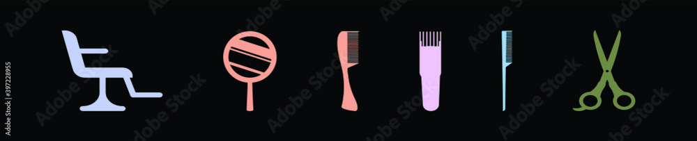 set of barber tools cartoon icon design template with various models. vector illustration isolated on black background set of barber tools cartoon icon design template with various models. vector illustration isolated on black background