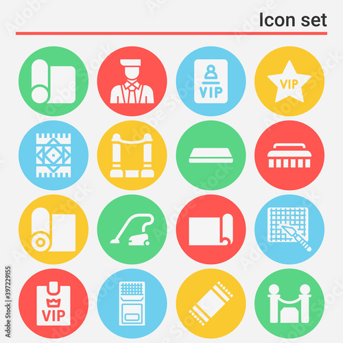 16 pack of floor covering filled web icons set