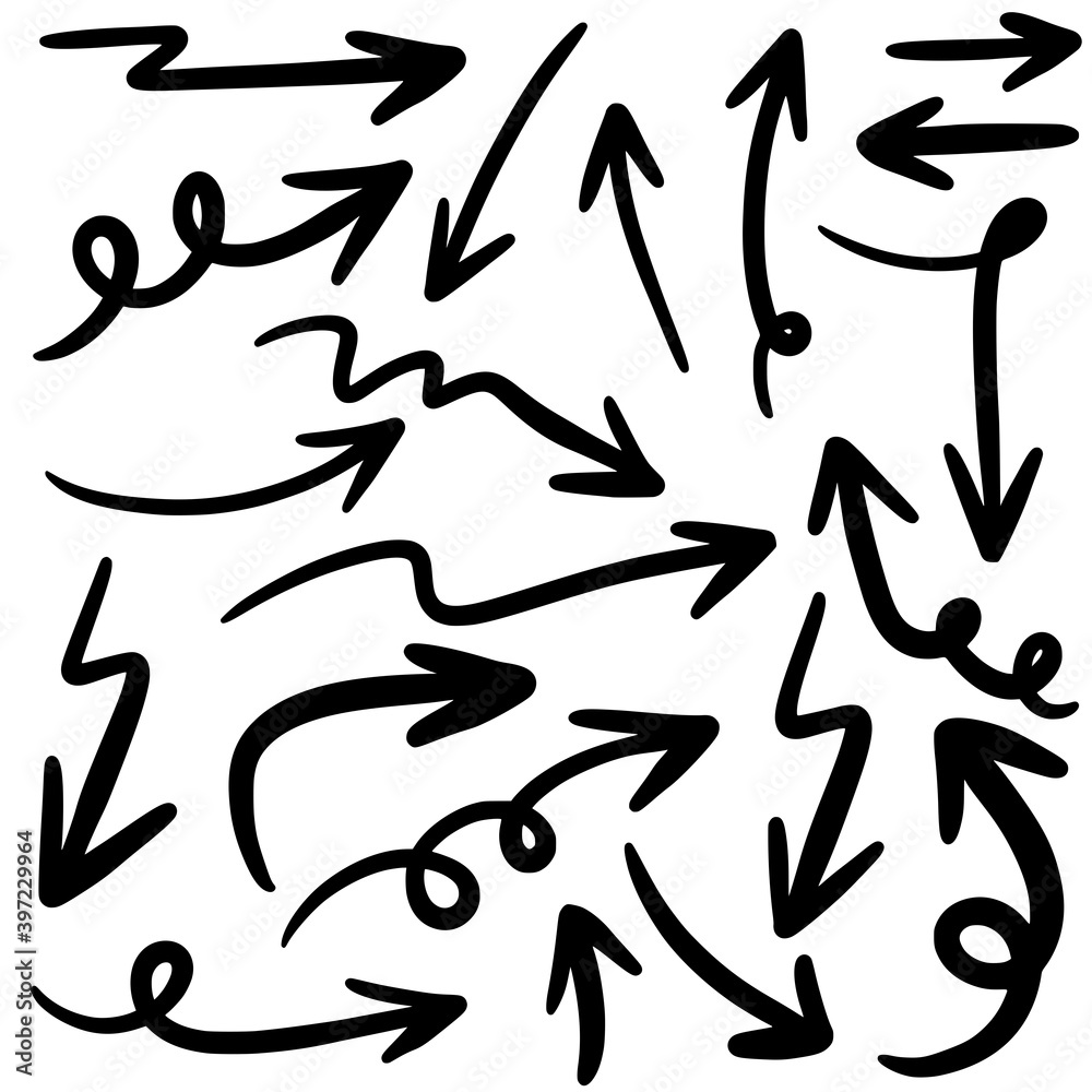 hand drawn arrows icons set isolated on white background. Doodle vector illustration. hand drawn arrows icons set isolated on white background. Doodle vector illustration.