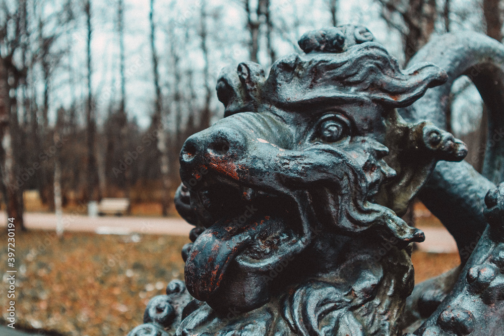 Statue of a Chinese dragon park bridge asian style Statue of a Chinese dragon park bridge asian style