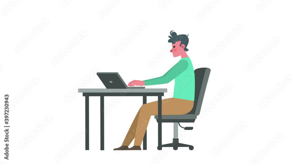 Flat Cartoon Cute Man Character Work From Laptop Workplace Isolated Loop 2d Animation Flat Cartoon Cute Man Character Work From Laptop Workplace Isolated Loop 2d Animation