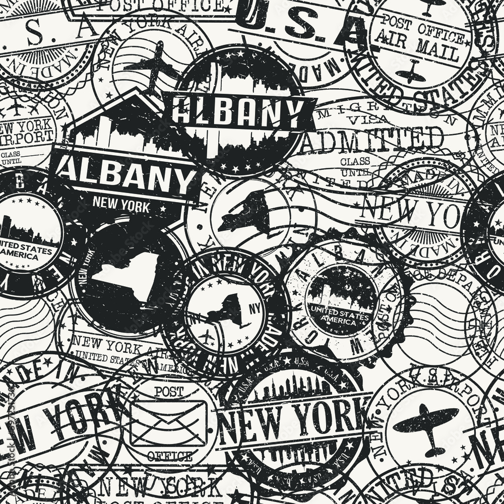 Albany, NY, USA Stamps Background. A City Stamp Vector Art. Set of Postal Passport Travel. Design Set Pattern. Albany, NY, USA Stamps Background. A City Stamp Vector Art. Set of Postal Passport Travel. Design Set Pattern.