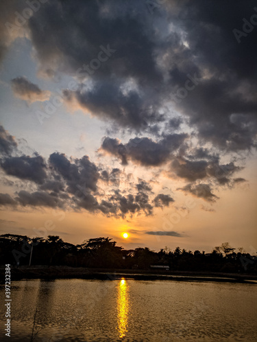 Sunset over village