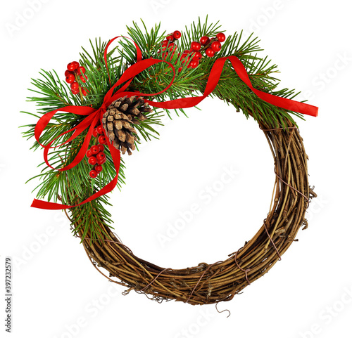 Dry brown rattan wreath and...