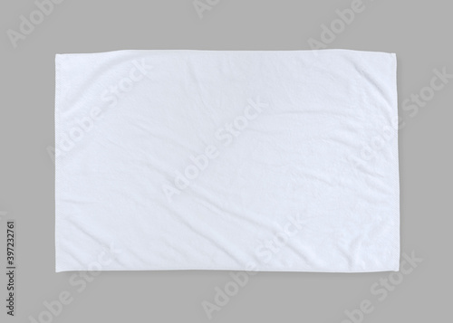 White towel mock up template cotton fabric wiper mockup isolated on grey background with clipping path, flat lay top view