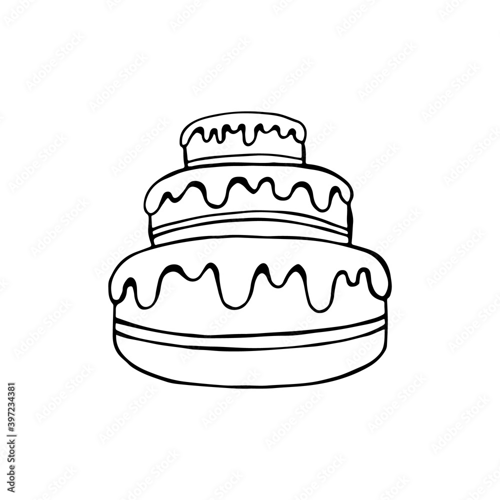 Doodle cake image. Vector image of sweets. Element for print, web, decoration. Doodle cake image. Vector image of sweets. Element for print, web, decoration.
