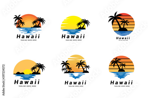 Creative hawaii beach logo and t shirt design Vector.
