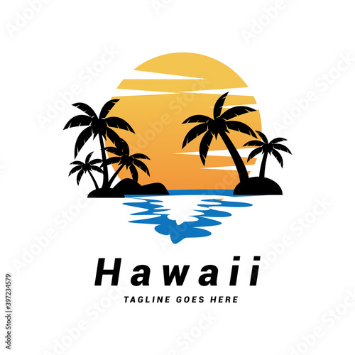 Creative hawaii beach logo and t shirt design Vector.
