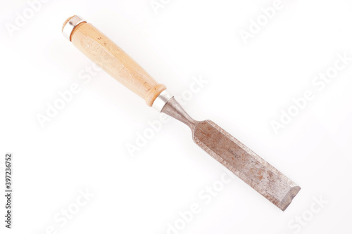 wooden chisel on white background