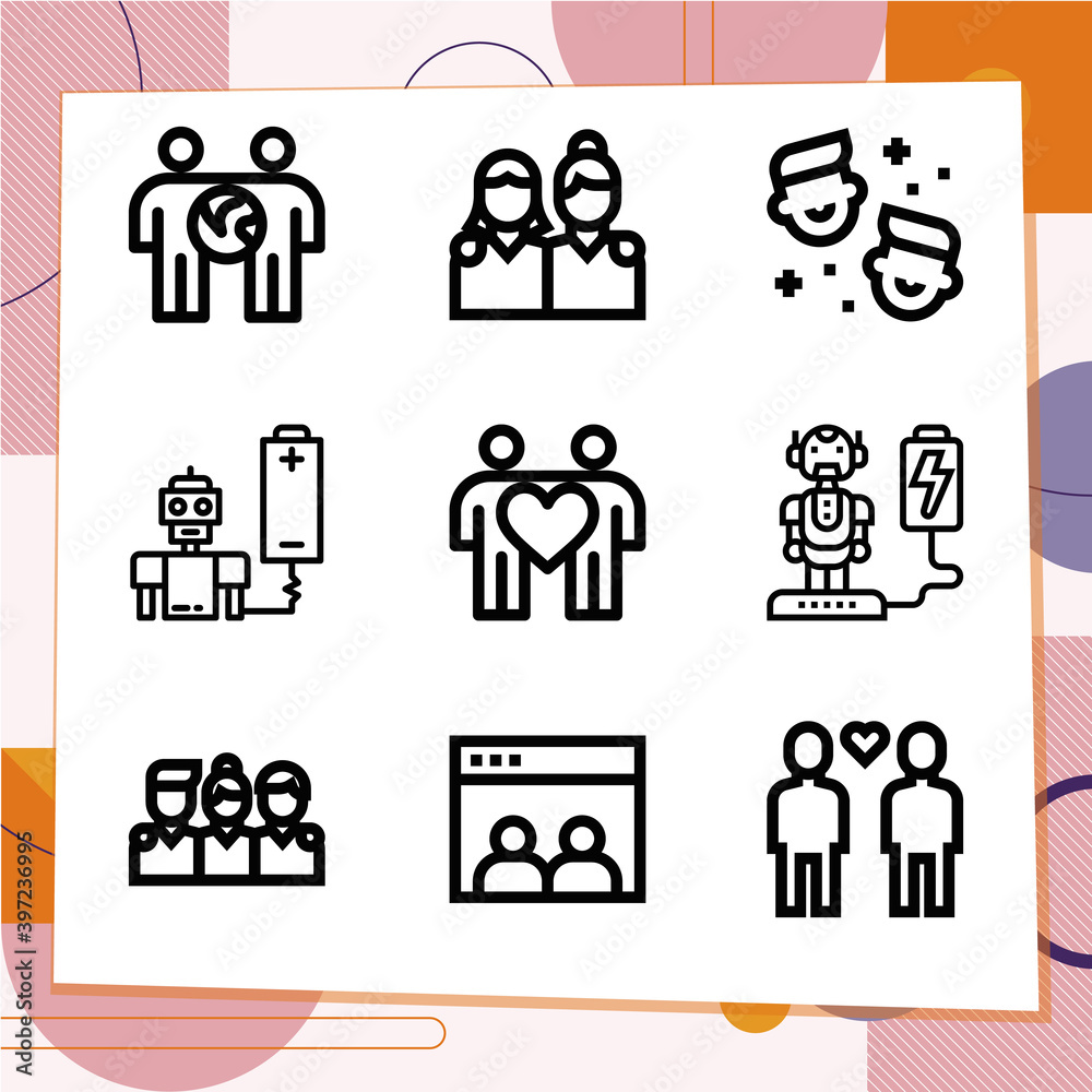 Simple set of 9 icons related to acquaintances Simple set of 9 icons related to acquaintances