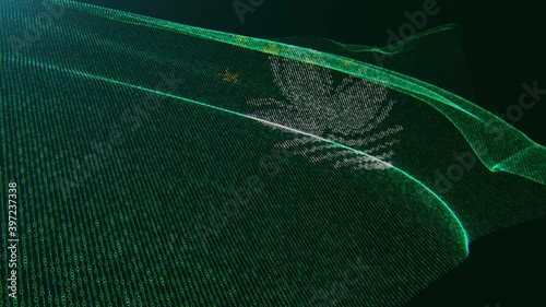 3d render. Macau digital flag with binary code texture flies in the wind. Seamless loop. (ID: 397237338)