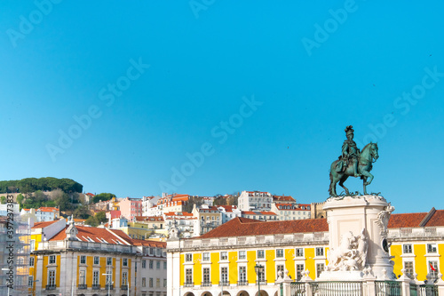 Colorful Streets and buildings in Lisbon, Portugal. Classical architecture of Lisboa - Portugal