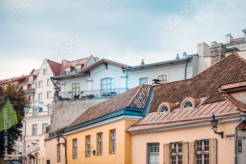 TALLINN, ESTONIA - August 28, 2017: Antique building view in Old Town, Tallinn, Estonia