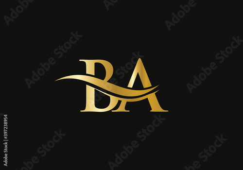 BA logo design. Creative and Minimalist Letter BA Logo Design with water wave concept. photo