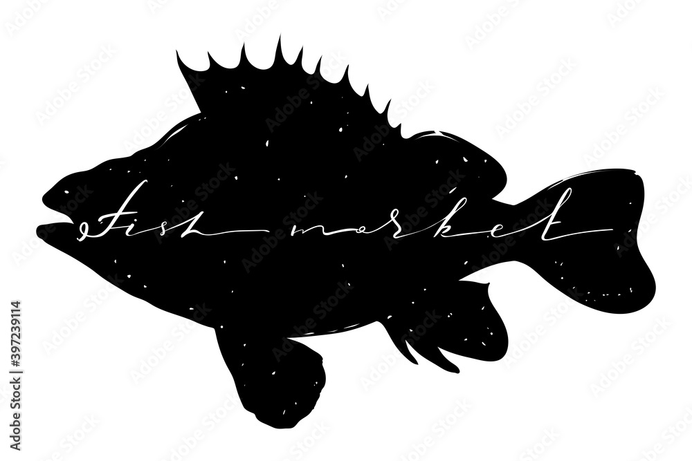 Fototapeta premium Perch silhouette, logo for fish market