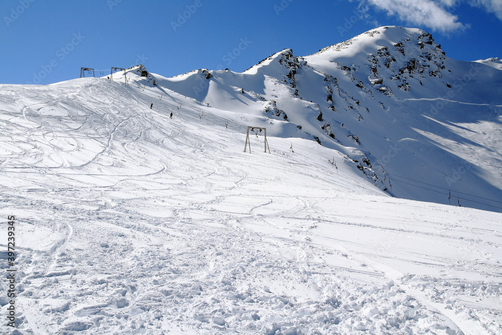 Drag ski lift in the upper part of Cheget Mountain, Prielbrusye, Caucasus