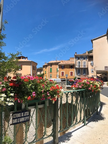 Provence, France - June 23, 2019 : Beautiful side of village in Moustiers Sainte Marie, village in Provence, Provence Alpes Cote d’Azur, France. Member of most beautiful villages of France