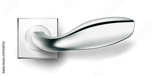 Door handle isolated on white background. Realistic chrome doorknob for home, hotel or office. Decorative silver security element vector illustration. Modern design, metal object for safety