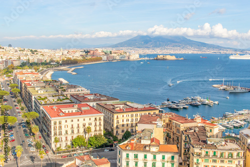 Naples, Italy - one of the most enchanting landscapes in the country, the Gulf on Naples and the Mount Vesuvius are worldwide famous. Here the gulf and the volcano seen from Posillipo