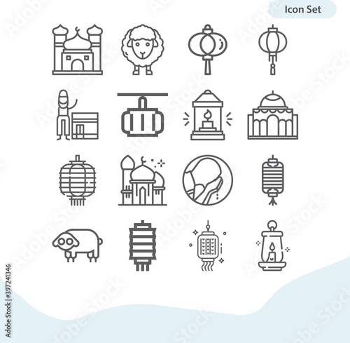 Simple set of muslim related lineal icons.